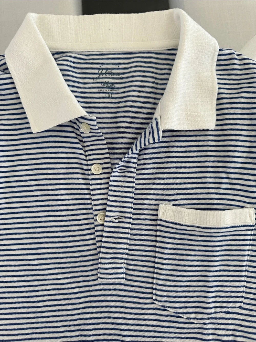 Men’s J Crew Blue & White Striped Polo Shirt with Pocket -